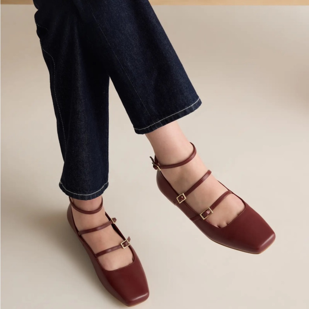 Quince Italian Leather Strappy Ballet Flat in Merlot